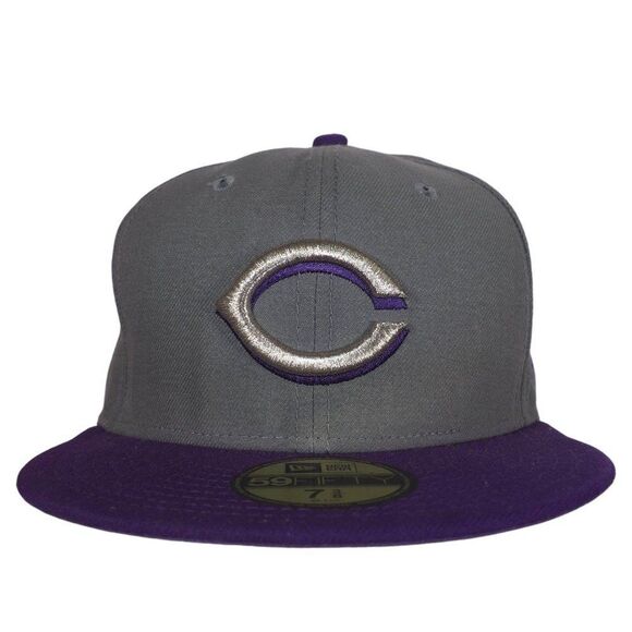 New Era 59Fifty Cincinnati Reds MLB Fitted Hat Grey / Purple 7 3/4 - Picture 1 of 7